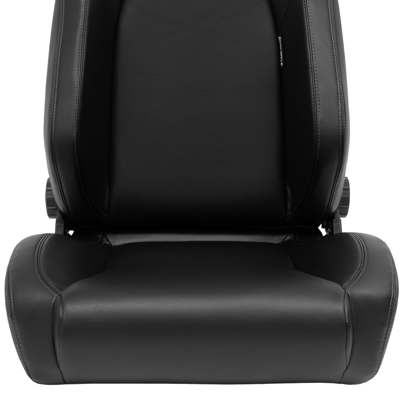 Sport seat 'VGR' - Black Synthetic leather + Silver stitching - Dual-side reclinable back-rest - incl. slides