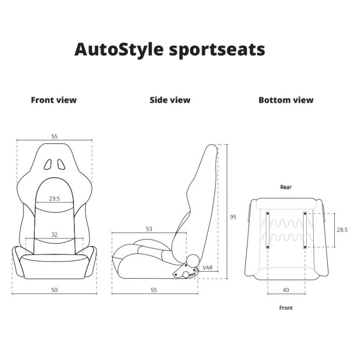 Sport seat 'DS' - Carbon-look Synthetic leather - Dual-side reclinable back-rest - incl. slides