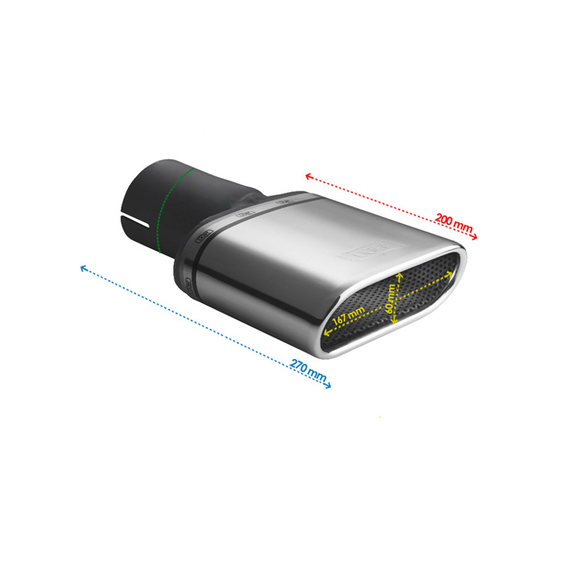 Ulter Sport Exhaust finisher - Oval 167x60mm - Length 200mm - Installation ->50mm - Inox