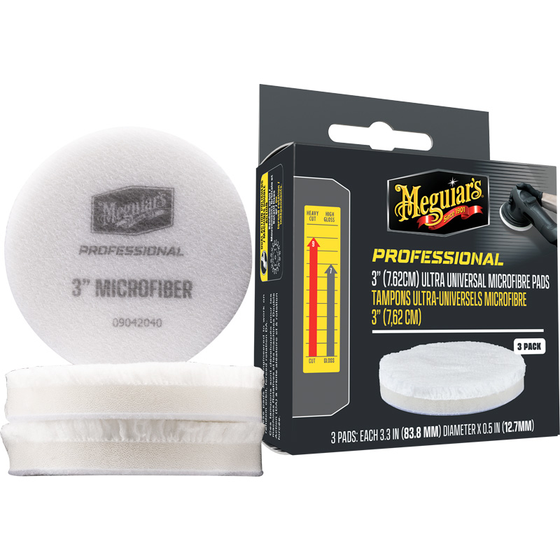 Meguiar's Professional Ultra Universal Microfibre Pads - 3.3'' diameter x 0.5'' (84mm x 12.7mm) - white - set of 3