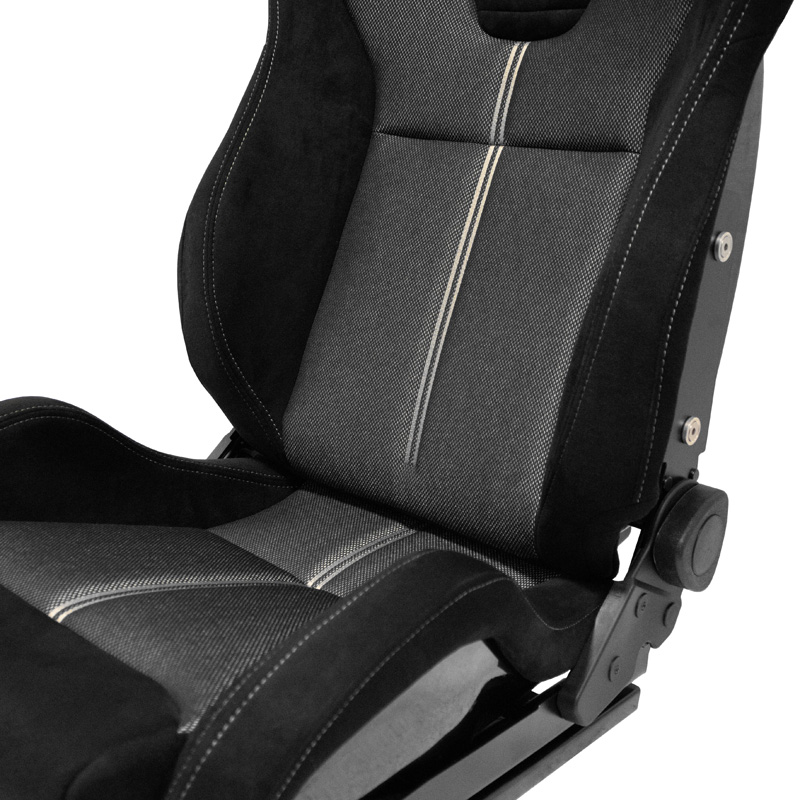 Sport seat 'NK Premium' - Black Suede + Grey 'Mesh' Fabric - Dual-side reclinable fibreglass back-rest - incl. slides