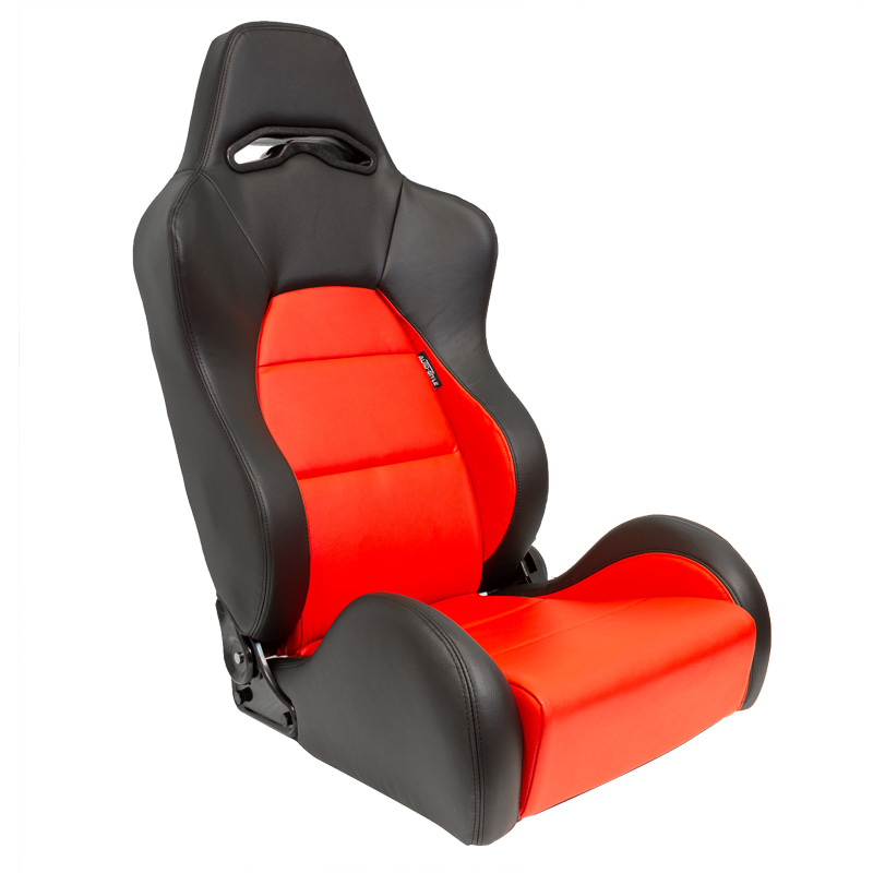 Sport seat 'Eco' - Black/Red Synthetic leather - Left-side reclinable back-rest - incl. slides