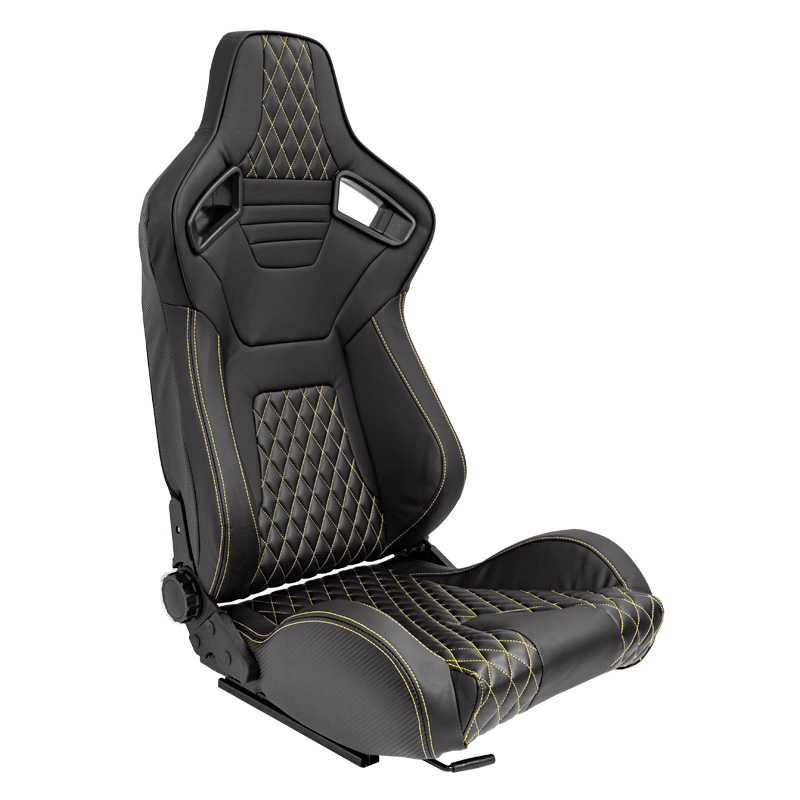 Sport seat 'AK' - Black Synthetic leather + Yellow stitching - Dual-side reclinable back-rest - incl. slides