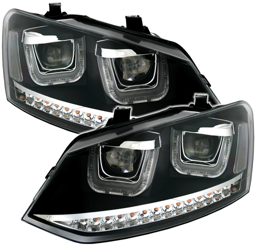 Headlights VW Polo 6R 09- DRL black Facelift look