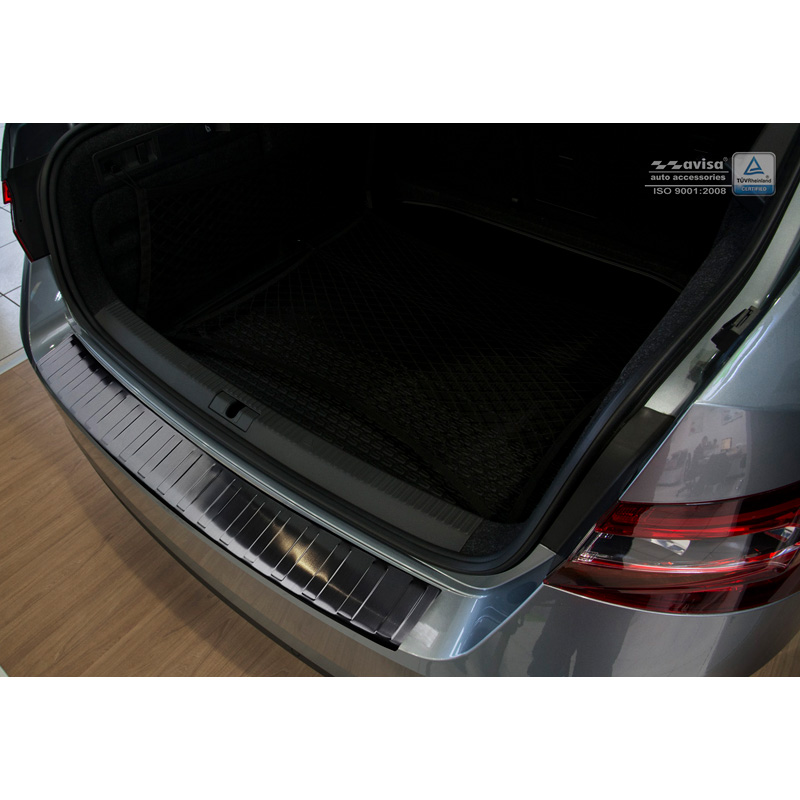 Black Stainless Steel Rear bumper protector  Skoda Superb 3V Liftback 2015- 'Ribs'