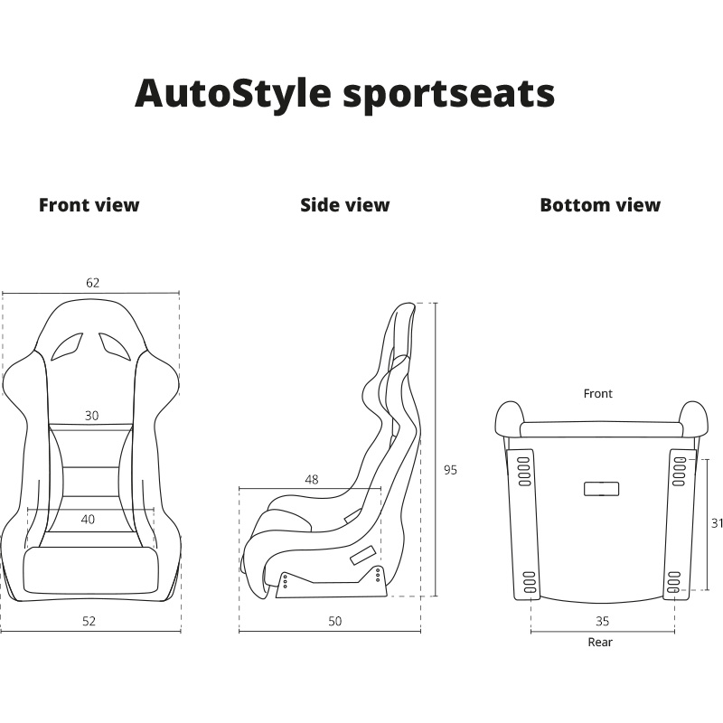 Sport seat 'BS7' - Black - Non-reclinable fibreglass back-rest - incl. slides