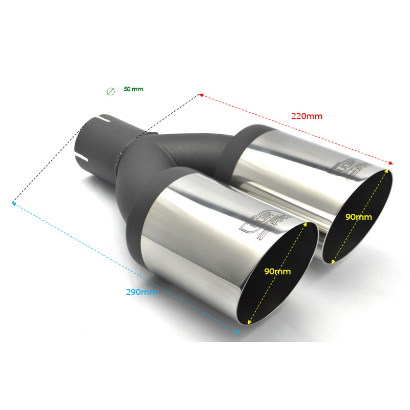 Ulter Sport Exhaust finisher - Double Round Ø90mm Slanted - Length 290mm - Installation ->50mm - Inox