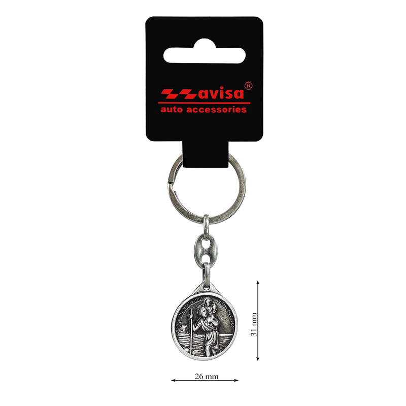 Stainless steel key chain - 'St.Christopher' & 'Madonna of Czestochowa' (silver)