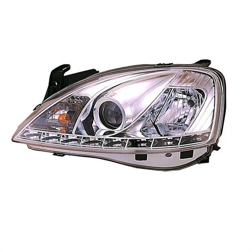 Headlights Opel Corsa C DRL look Devil Eyes chrome