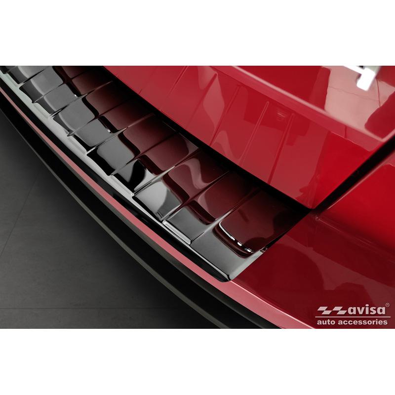 Black Mirror Stainless Steel Rear bumper protector  Skoda Karoq Facelift incl. Sportline 2022- 'Ribs'