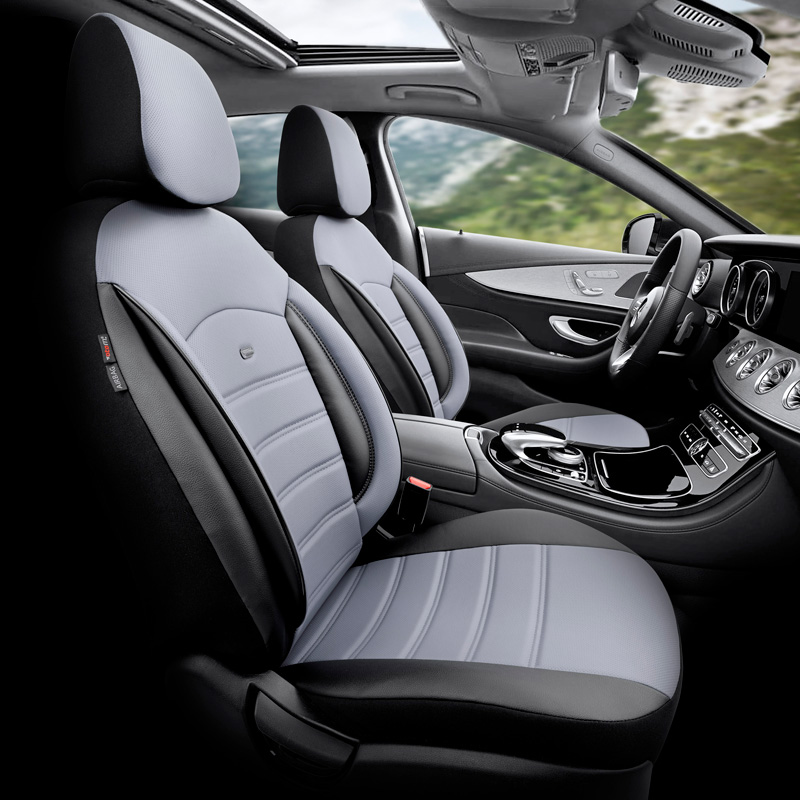Universal Full-Leather Seat cover set 'Inspire' Black/Grey - 11-pieces -  Side-Airbags