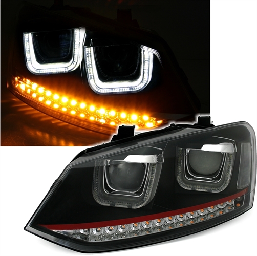Headlights VW Polo 6R 09- DRL Black/Red Facelift look
