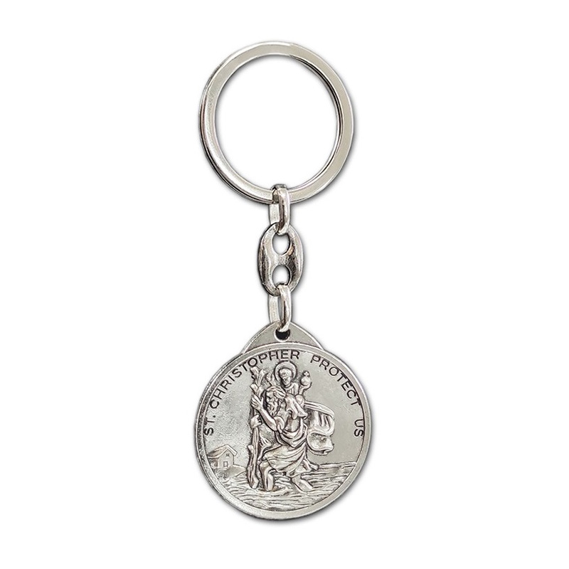 Stainless steel key chain - 'St.Christopher / St.John Paul II' (silver) - Double-sided 'V2'