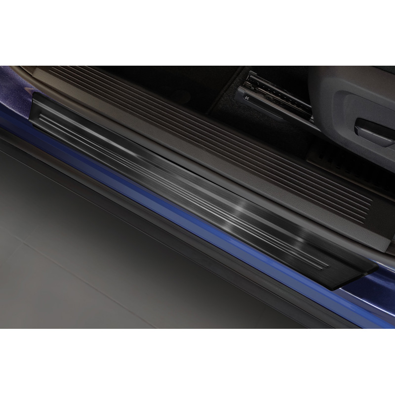 Avisa Black Stainless Steel Door sill protectors  Jaecoo J7 2024- - 'Lines' - 4-pieces