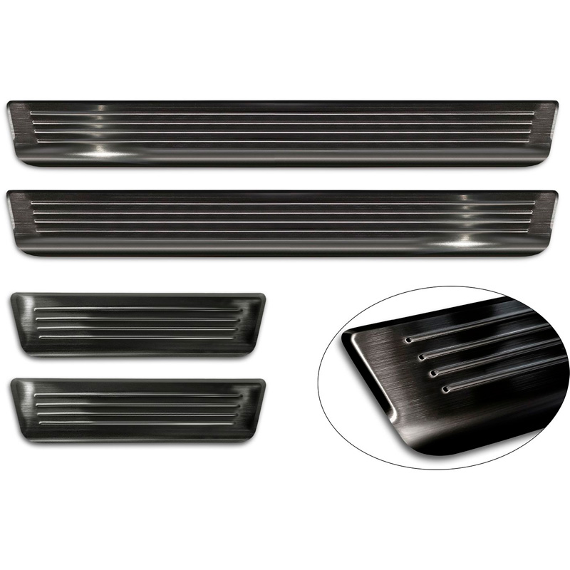 Avisa Black Inox door sill protectors  Volkswagen ID.3 2020-2023 & FL 2023- / Cupra Born 2021- / MG 4 2022- / MG HS II 2024- 'Lines' - 4-pieces