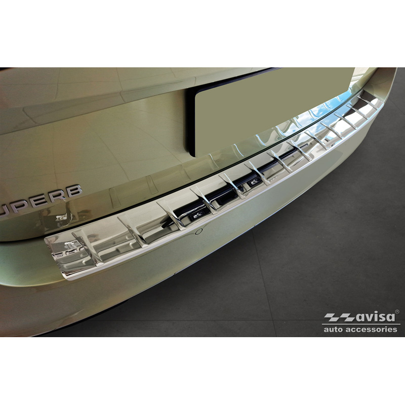 Chrome Stainless Steel Rear bumper protector  Skoda Superb IV Combi 2023- 'Ribs'