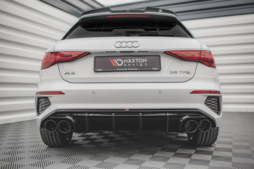 Diffuser passend voor Audi A3 8Y S-Line Glanzend zwart met Chrome Sierstukken