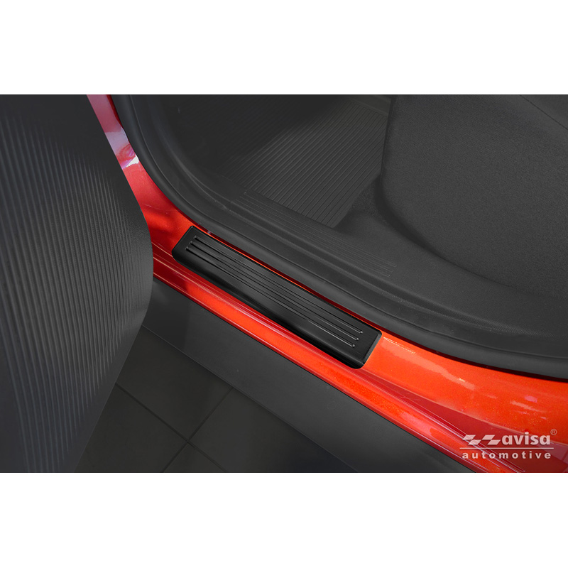 Avisa Black Stainless Steel door sill protectors  Opel Frontera (EV) 2024- - 'Lines' - 4-pieces