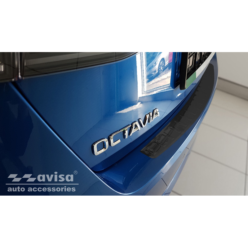 Black Stainless Steel Rear bumper protector  Skoda Octavia IV Liftback 2020-2024 & FL 2024- 'Ribs'