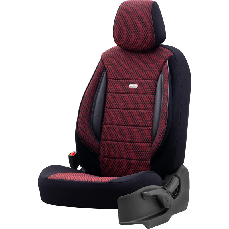 Universal Fabric Seat cover set 'SelectedFit Sports' Black/Red - 11-pieces -  Side-Airbags