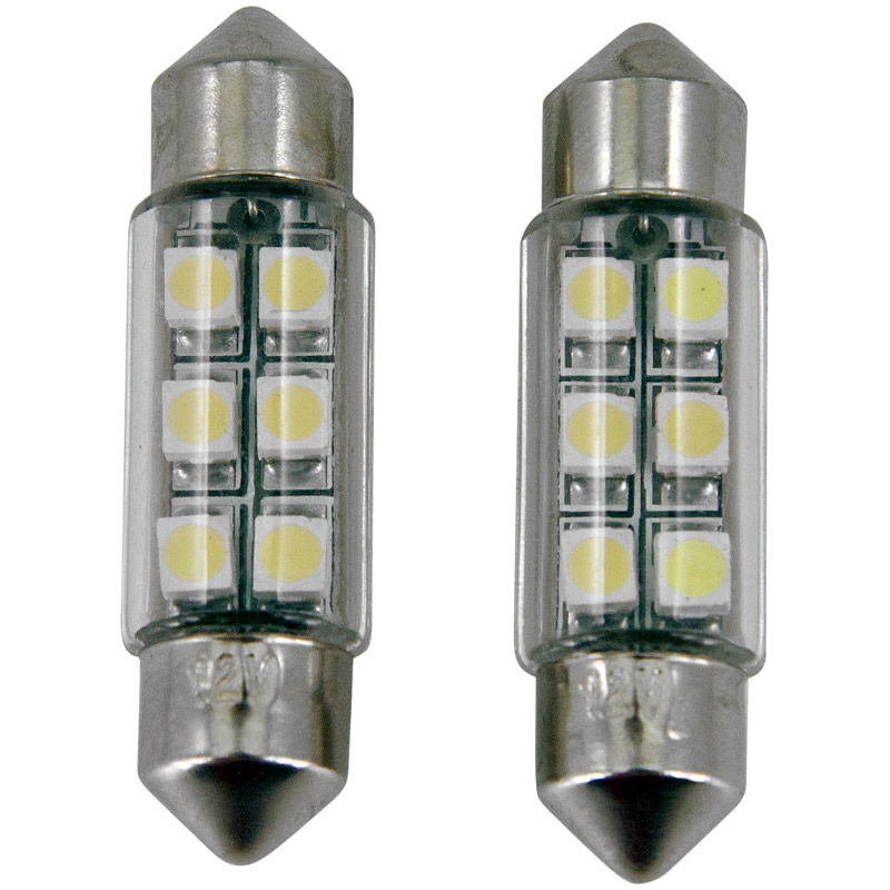 6Q LED/SMD Festoon Bulbs White 37x10mm, Set of 2 pieces
