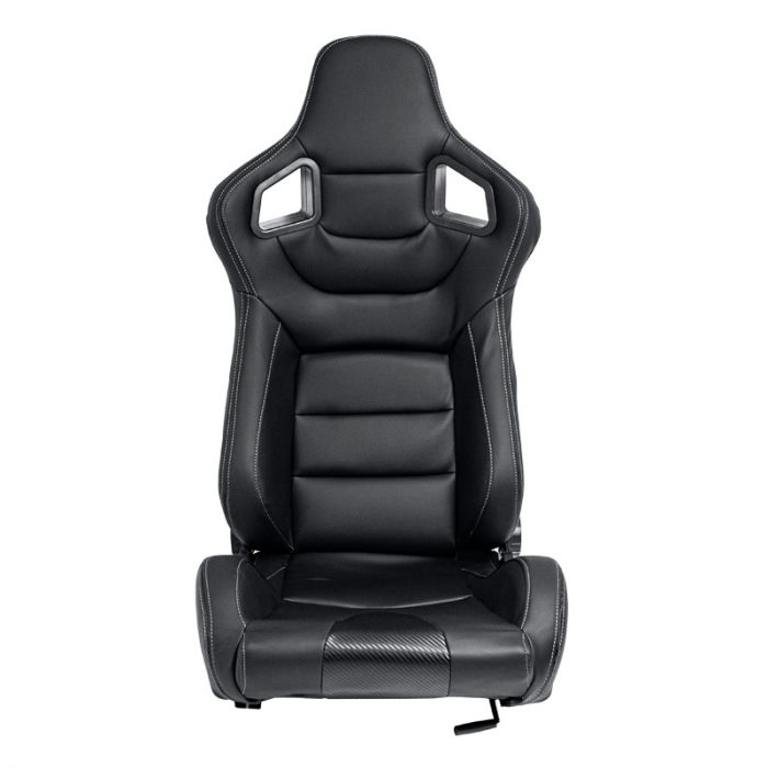 Sport seat 'RK' - Black Synthetic leather + SIlver stitching - Dual-side reclinable back-rest - incl. slides