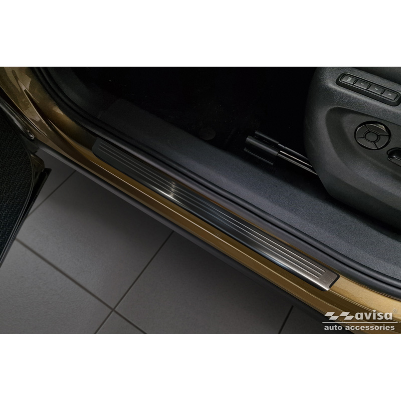 Black Inox door sill protectors  Skoda Kodiaq II (PS7) 2024- 'Lines' - 4-pieces