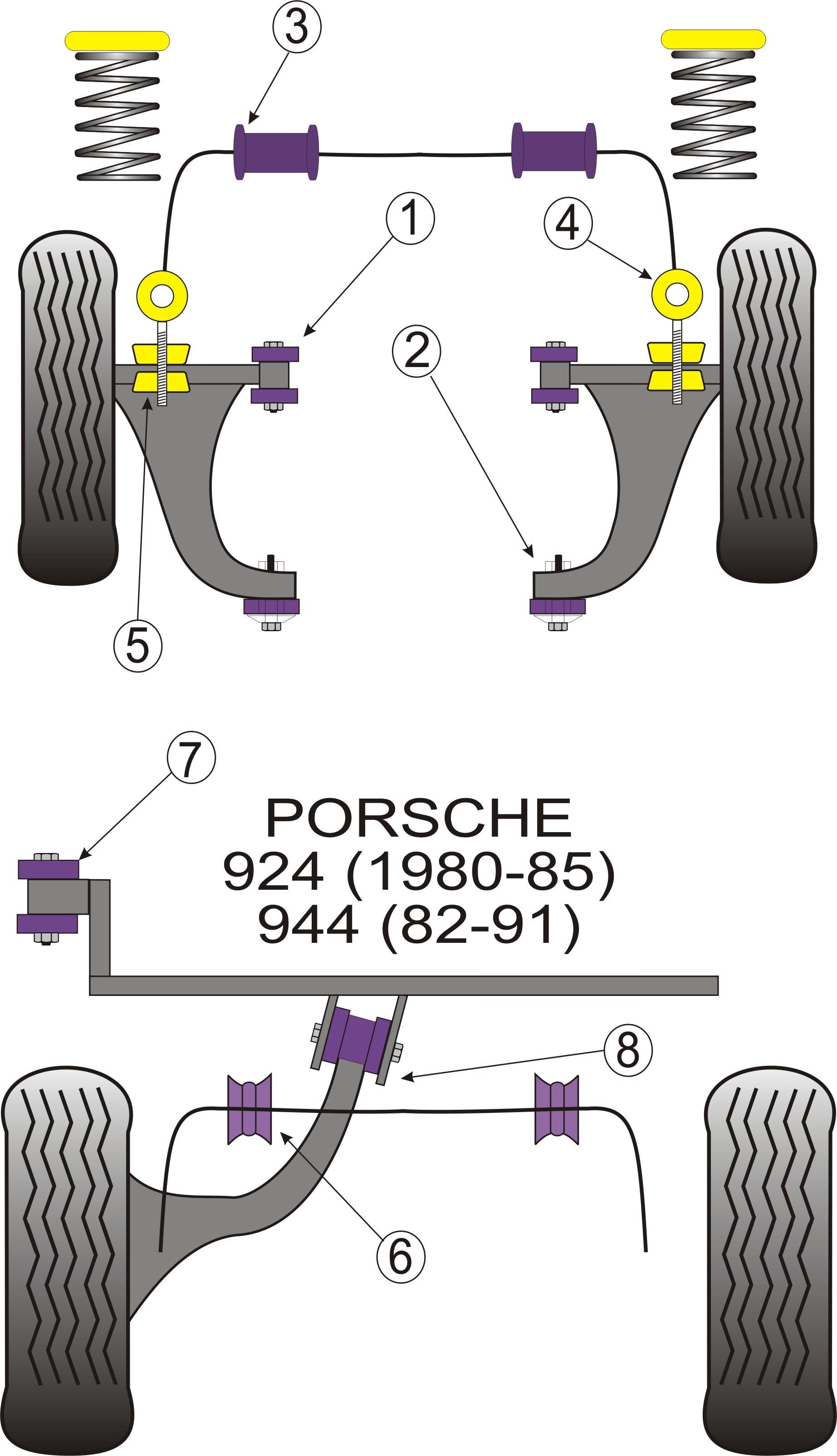Porsche 924 and S, 944  Rear Axle Carrier Outer Mounting - Power