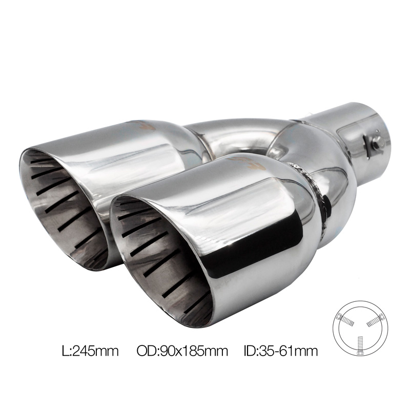 Simoni Racing Exhaust Tip Double Round/Slanting Inox - Ø90xL245mm - Installation 35->61mm
