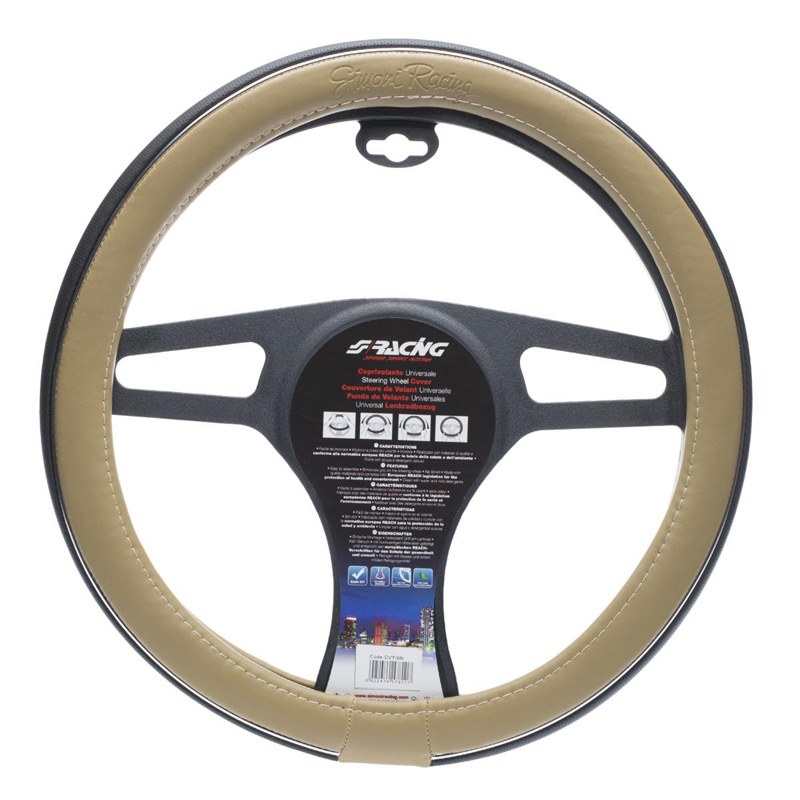 Simoni Racing Steering Wheel Cover Trophy 6 - Black/Cream Ecoleather - 37-39cm