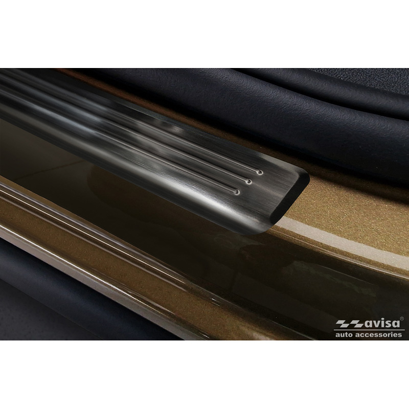 Black Inox door sill protectors  Skoda Kodiaq II (PS7) 2024- 'Lines' - 4-pieces
