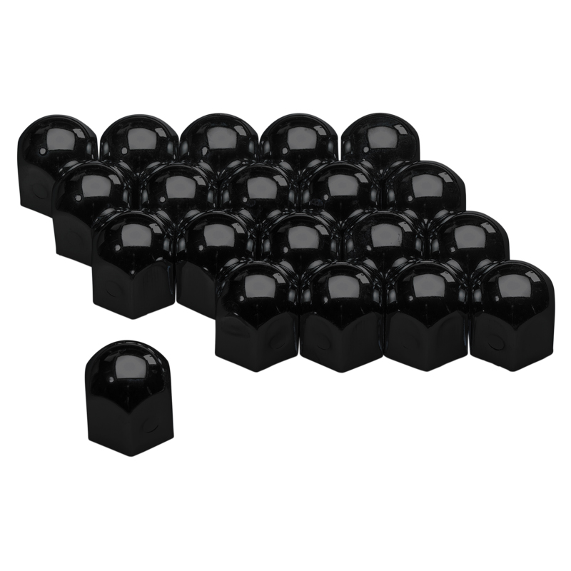 Set universal wheel nut/bolt covers - Black Steel - 19mm - set of 20 pieces