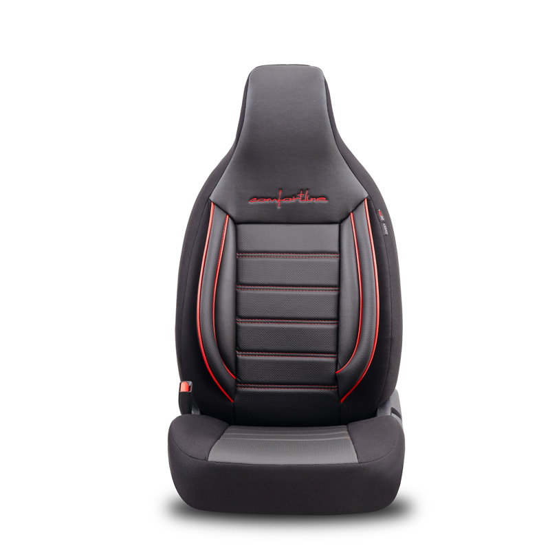 Universal Leather/Fabric 'CityBug' Seat cover set 'Comfortline' Black/Red - 9-pieces -  Side-Airbags