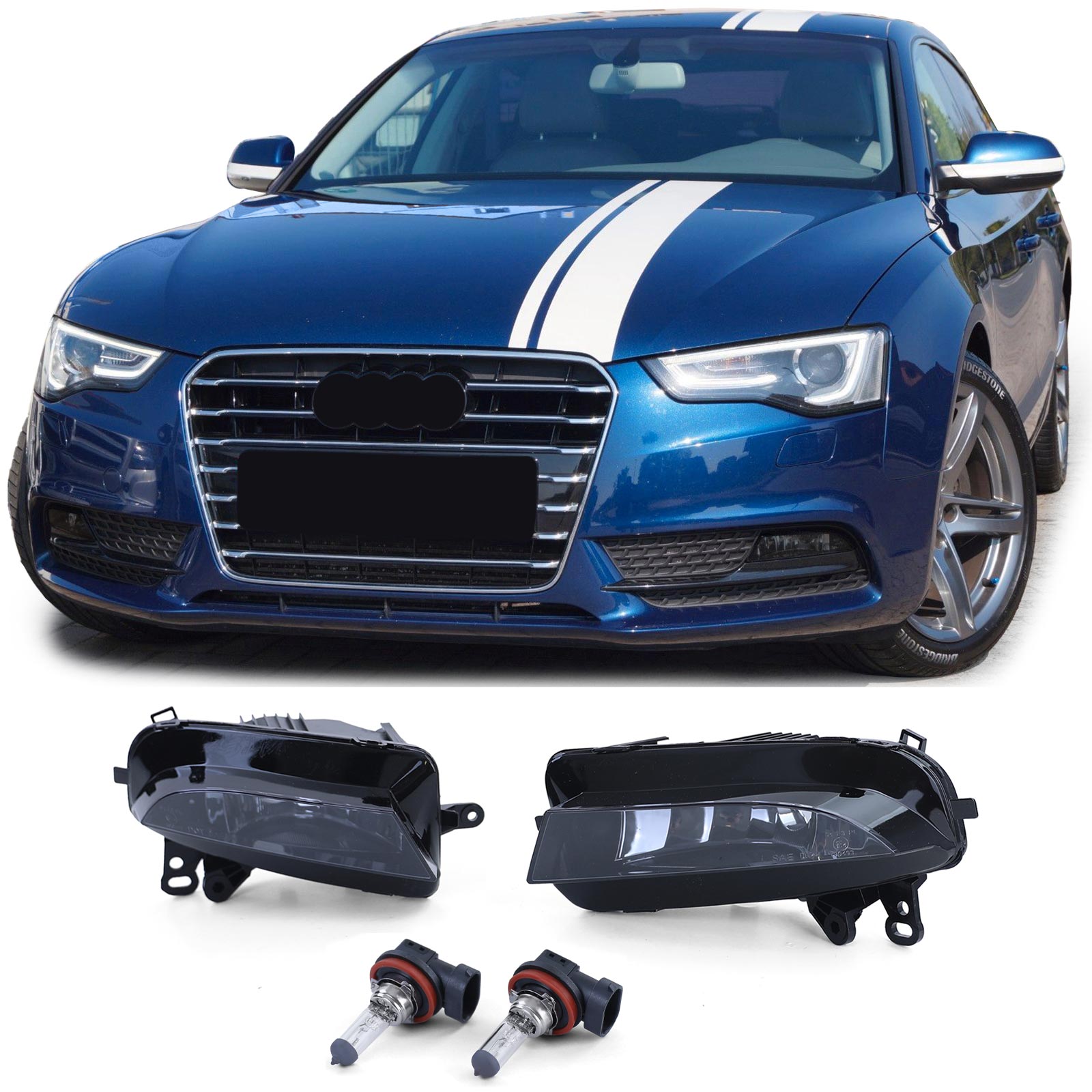 Fog Lights Black Smoke Pair fits for Audi A5 8T 8F 11-17 not S-Line