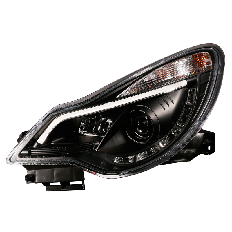 Set Headlights incl. DRL 'Light-Bar'  Opel Corsa D 2011-2014 - Black - excl. OPC