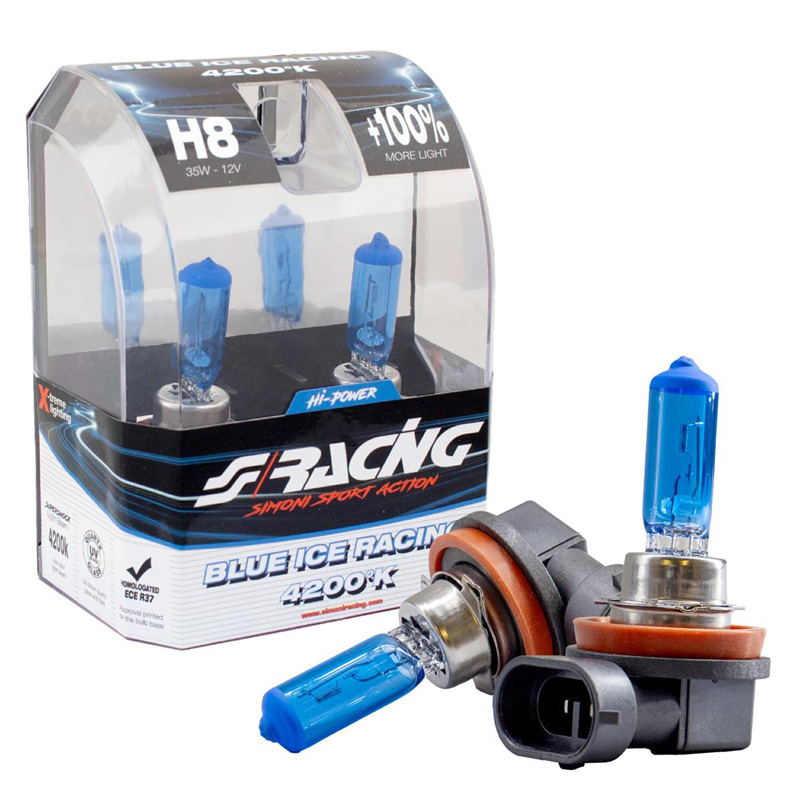 Simoni Racing Halogen Bulbs 'Blue Ice Racing' H8 (4200K) 12V/35W, set of 2 pieces ECE-R37