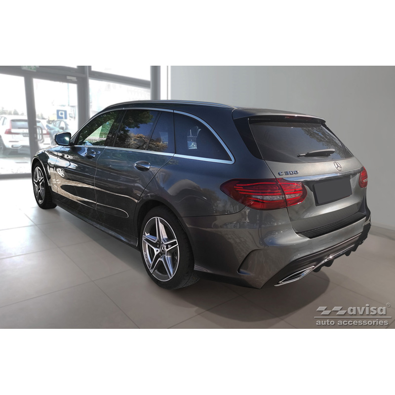 Matt Black Stainless Steel Rear bumper protector  Mercedes C-Class W205 Kombi 2014-2021 'Ribs'