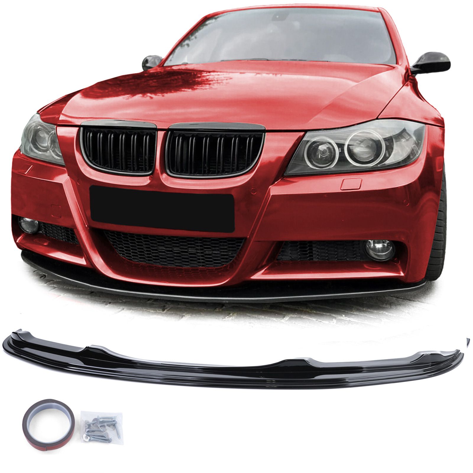 Voorspoiler passend voor BMW 3 Series E90 E91 (2004-2008) Glans Zwart