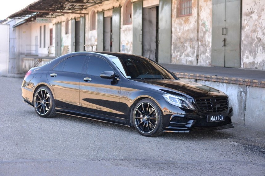Zijskirts passend voor Mercedes S-Klasse W222 AMG-Line Maxton Design glans zwart