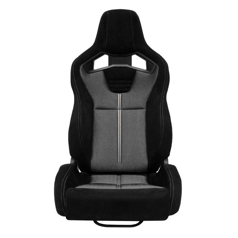 Sport seat 'NK Premium' - Black Suede + Grey 'Mesh' Fabric - Dual-side reclinable fibreglass back-rest - incl. slides