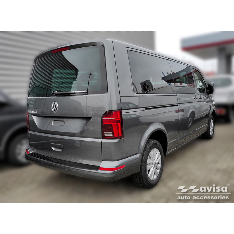 Black Stainless Steel Rear bumper protector  Volkswagen Caravelle T6 2015- & FL 2019- (with rear hatch) 'Ribs'