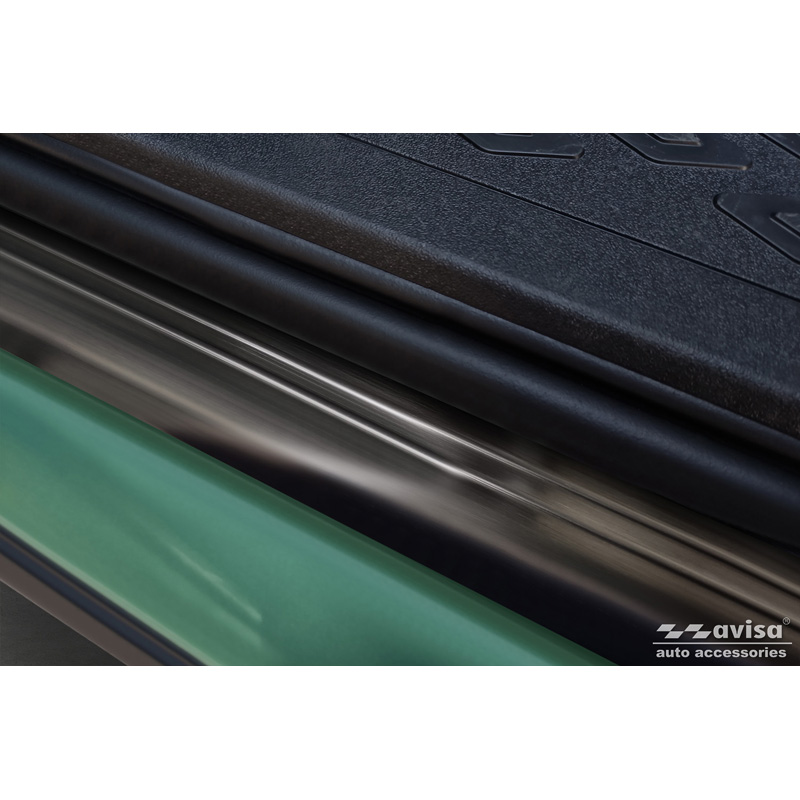 Black Inox door sill protectors  Volkswagen ID.Buzz 2022- - 'Lines' - 2-pieces