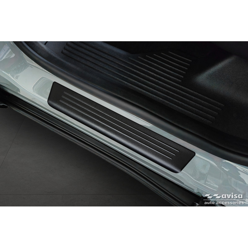Black Inox door sill protectors  Ford Tourneo Courier II 2023- 'Lines' - 4-pieces