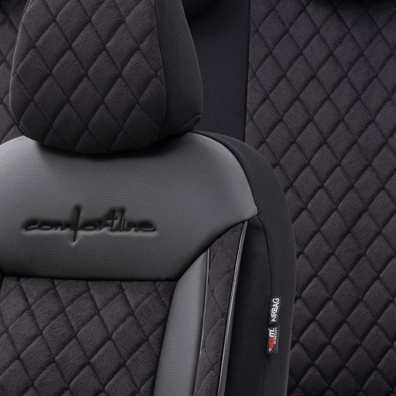 Universal Velours/Fabric Seat cover set 'Comfortline VIP' Black - 11-pieces -  Side-Airbags