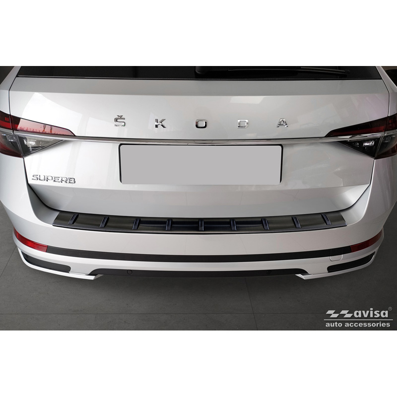 Black Stainless Steel Rear bumper protector  Skoda Superb III Combi 2015-2023 incl. Scout 'STRONG EDITION'