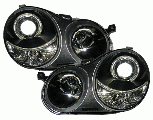 Headlights VW Polo 9N 01-05 Angel Eyes Black
