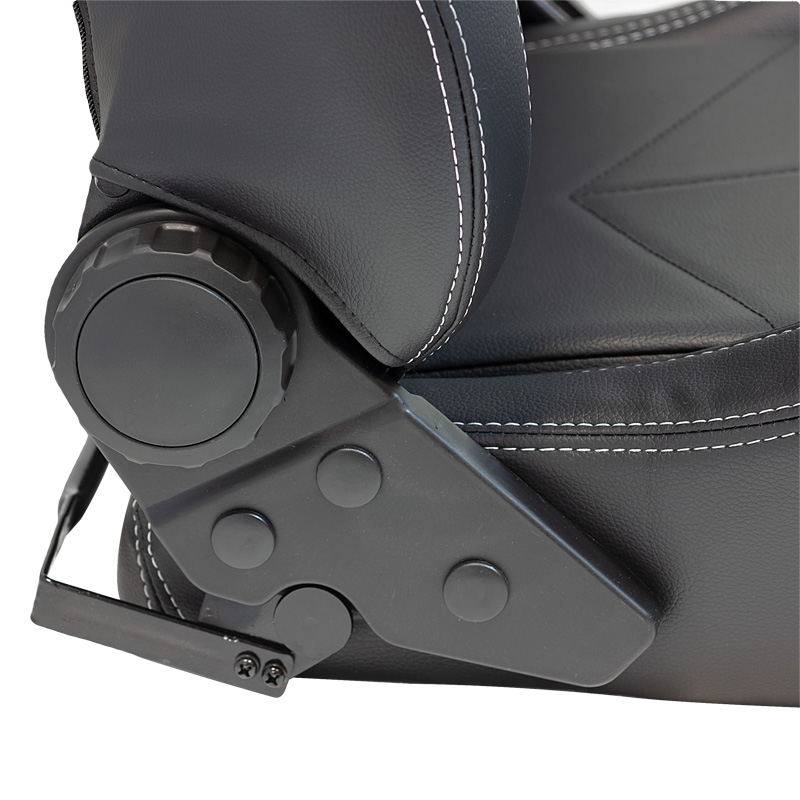 Sport seat 'TN' - Black Synthetic leather + Silver stitching - Dual-side reclinable back-rest - incl. slides