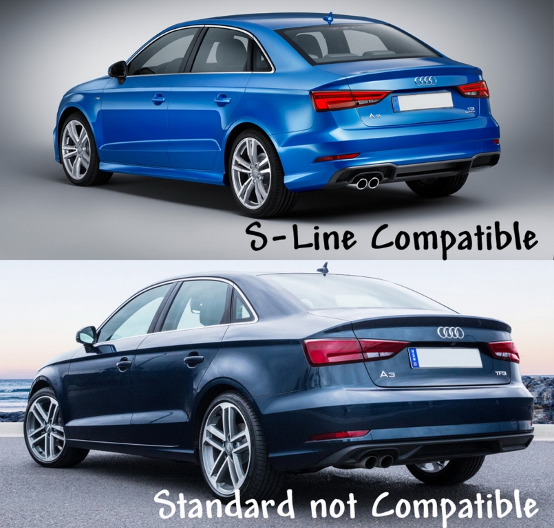 Diffuser passend voor Audi S3 & A3 S-Line 8V Limousine Cabrio RS Look Glans Zwart