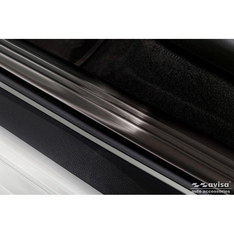 Black Stainless Steel Door sill protectors  Nissan Leaf II 2017- - 'Lines' - 4-pieces