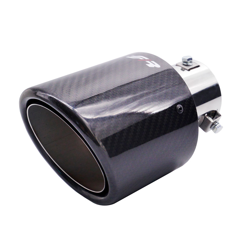 Simoni Racing Exhaust Tip Round/Slanted Shiny-Carbon+Inox - Ø114xL185mm - Installation 38-63mm